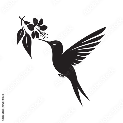 hummingbird sipping from flower vector silhouette clip art logo design illustration