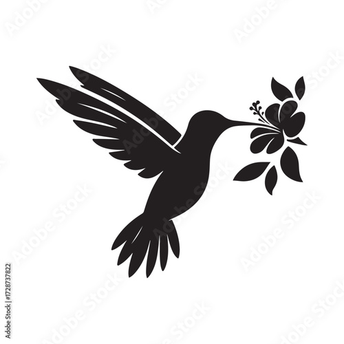 hummingbird sipping from flower vector silhouette clip art logo design illustration