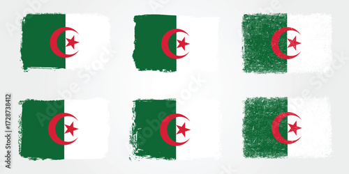 Grunge brush variations of the Algeria crescent star flag