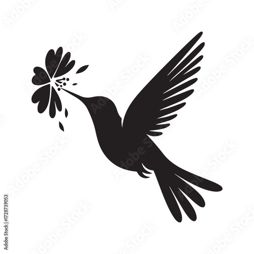 hummingbird sipping from flower vector silhouette clip art logo design illustration