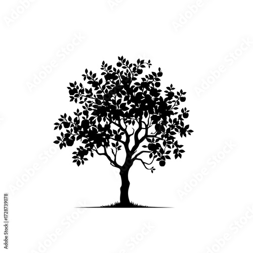 Apple Tree Vector – Lush Orchard Tree with Ripe Red Apples Illustration
