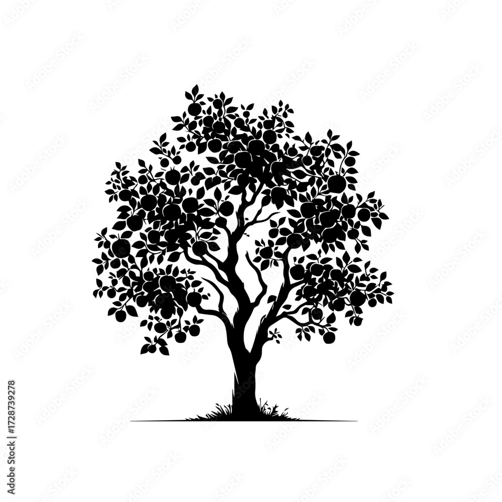 Obraz premium Apple Tree Vector Illustration – Orchard Fruit Tree with Ripe Apples