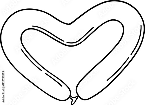 A black and white outline of a heartshaped balloon