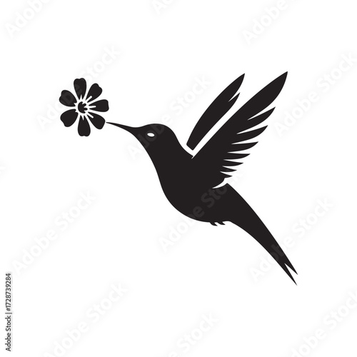 hummingbird sipping from flower vector silhouette clip art logo design illustration