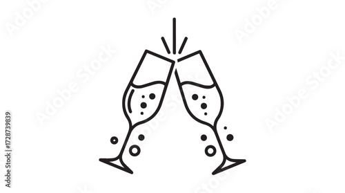 Celebration toast icons champagne glasses clinking together simple outline graphic vector