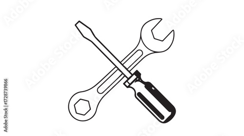 Crossed wrench and screwdriver representing repair maintenance tools and diy projects vector