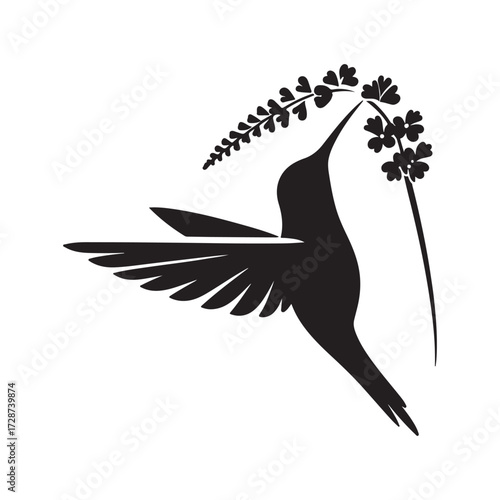 hummingbird sipping from flower vector silhouette clip art logo design illustration