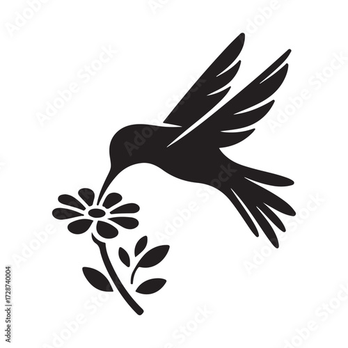 hummingbird sipping from flower vector silhouette clip art logo design illustration