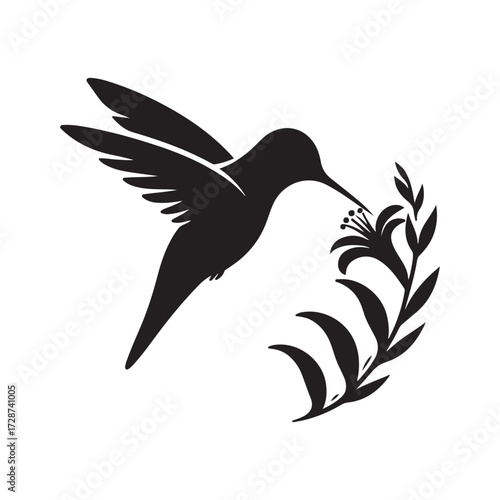 hummingbird sipping from flower vector silhouette clip art logo design illustration