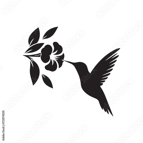 hummingbird sipping from flower vector silhouette clip art logo design illustration