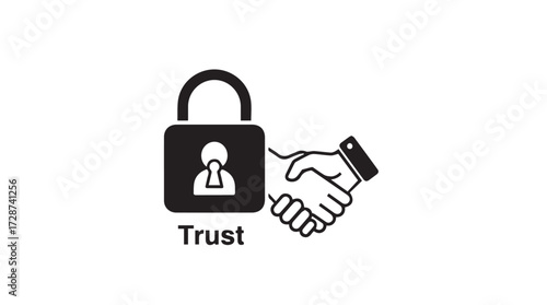Secure trust and partnership symbolized by handshake and lock with person icon vector