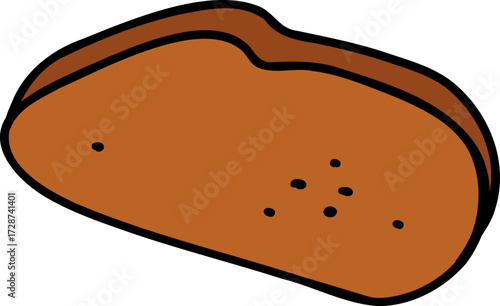 A brown slice of bread with a dark outline
