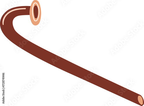 A brown trombone slide against a white background