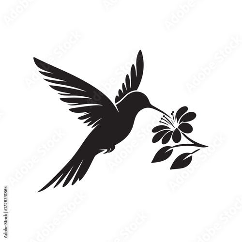 hummingbird sipping from flower vector silhouette clip art logo design illustration