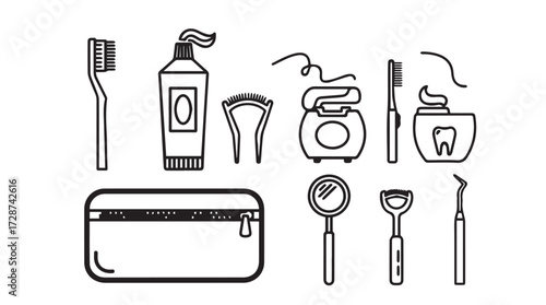 Dental hygiene tools collection for oral care routine and toothbrushing essentials vector