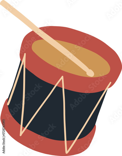 A cartoon drum with a drumstick