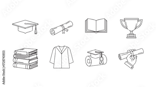 Hand drawn graduation icons representing academic achievement and success in education study vector
