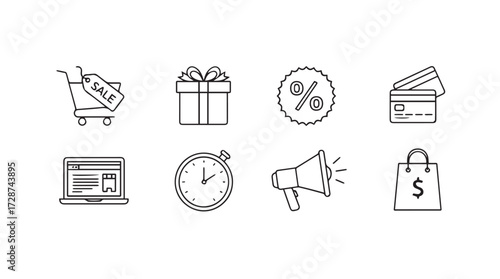 Hand drawn e-commerce icons set for online shopping and digital marketing campaigns vector
