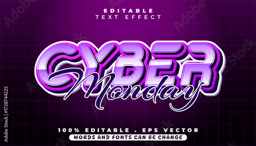 Cyber Monday Editable Text Effect with 3D Style and Purple Glow - Vector EPS