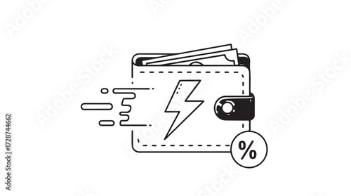Fast cash wallet with lightning bolt and percentage symbol concept for quick payments vector