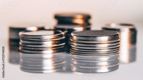 Stacked metal disks close up