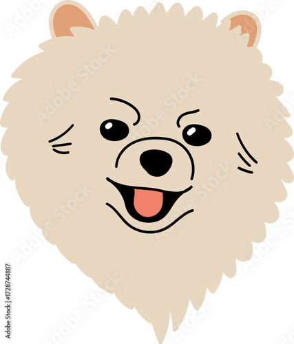 A cartoon Pomeranian dogs face with a fluffy cream coat