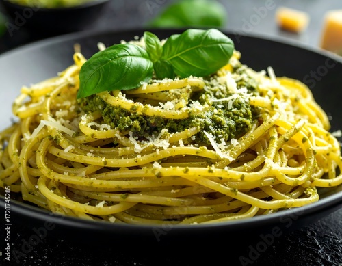 Pasta dish with pesto and cheese