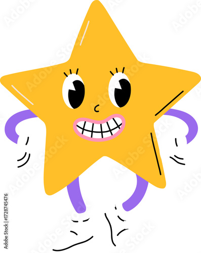A cartoon yellow star with a face arms and legs