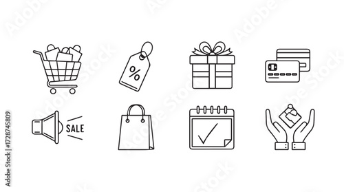 Collection of simple hand drawn e-commerce and shopping icons for online retail and business vector