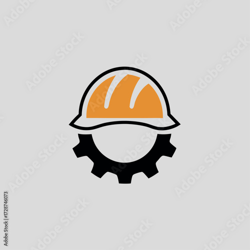 Vector art of hard hat and gear logo representing construction and industry