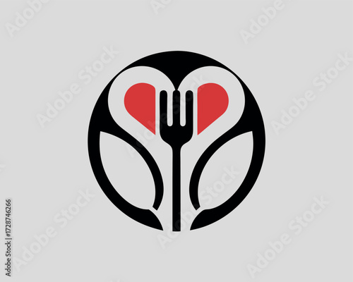 Vector art of stylized heart shape with a fork inside, representing love for food and dining