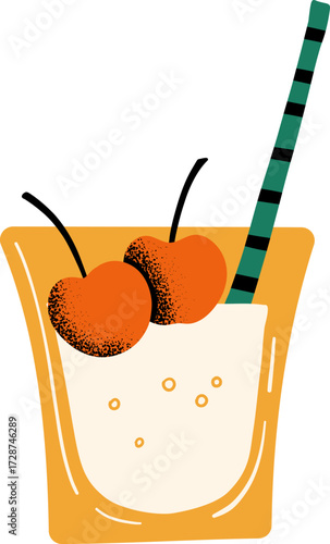 A cocktail with cherries and a striped straw