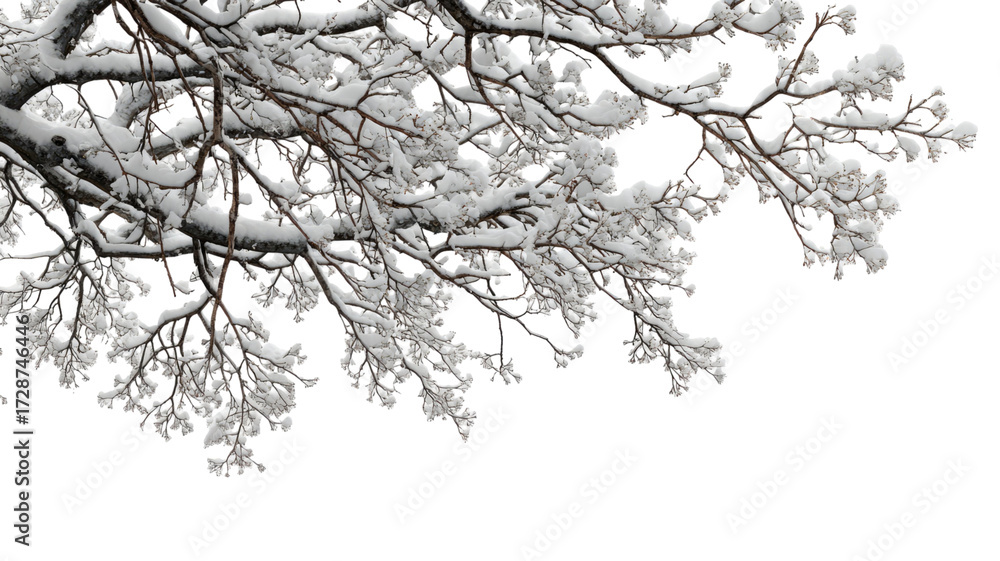 Fototapeta premium Winter branch dusted with snow pristine frosty twig seasonal cold weather natural icy detail isolated on white background