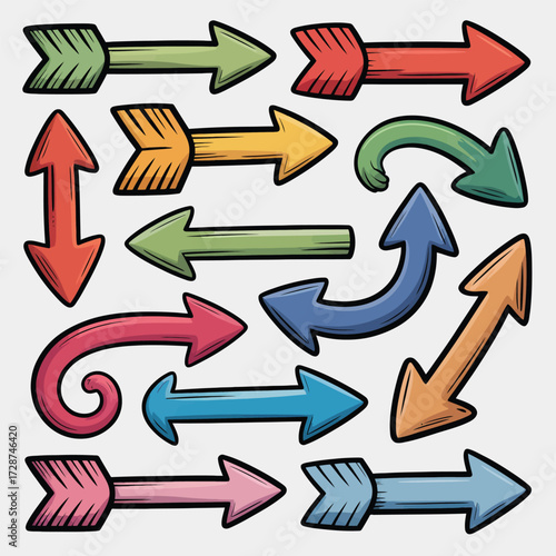 Assorted Hand- Drawn Arrows in Multiple Colors and Styles direction pointer