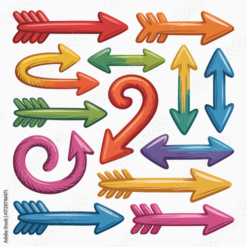 Assortment of Colorful Hand- Drawn Arrows Pointing in Different Directions pointer