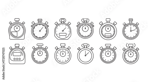 Collection of vintage stopwatch icons hand drawn style for time measurement and chronometer concepts vector
