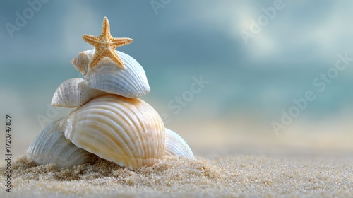Seashell christmas tree on beach sand