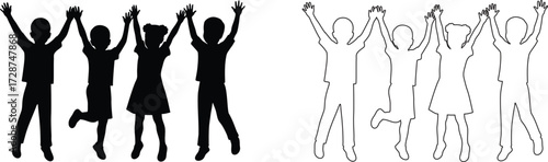 Children Silhouettes .Profile and people silhouette collection. User profile symbol. Group of people or group of users collection. Perfect can use in demographic, social media, and team
