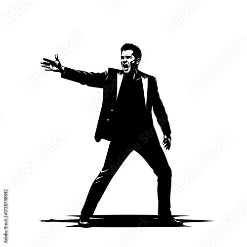 A Black Vector Silhouette of a Male Actor Performing a Dramatic Monologue on Stage (1)