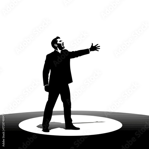A Black Vector Silhouette of a Male Actor Performing a Dramatic Monologue on Stage (2)