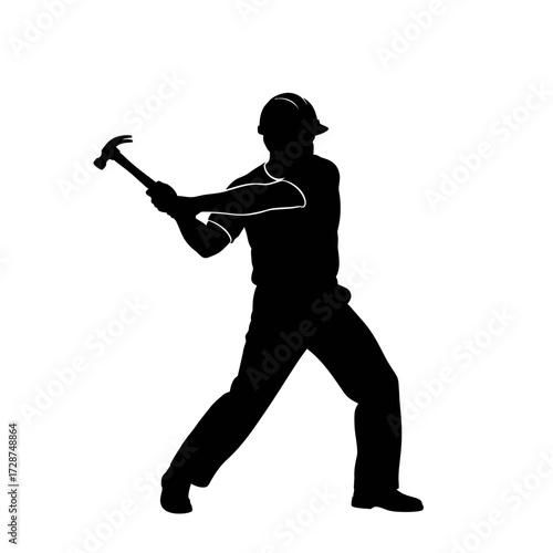 Dynamic Male Carpenter Captured Mid Strike Swinging His Trusty Hammer (2)