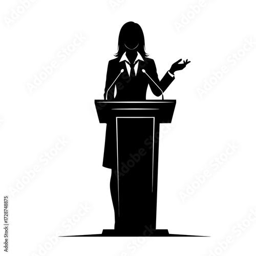 Empowering Female CEO Delivers a Confident Speech at a Podium (2)