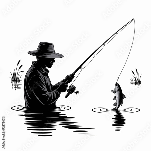 silhouette of a fisherman