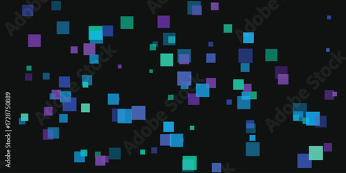 Colorful Floating Squares on Black Background Abstract Digital Art Design