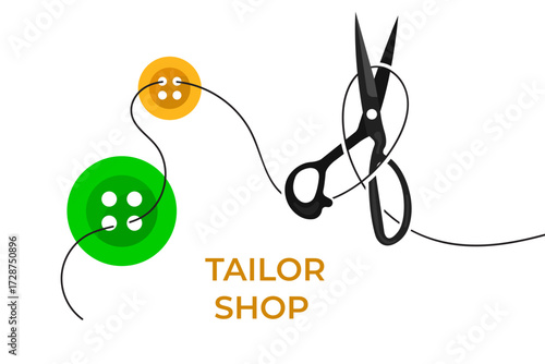 Tailor Shop Logo Concept  Sewing Supplies Illustration