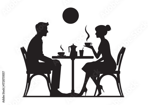 two people in cafe logo silhouette vector, people in cafe silhouette vector illustration, two people with coffee cups silhouette, two people sitting in a restaurant logo silhouettes vector 