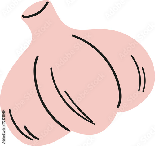 A light pink stylized drawing of a garlic bulb