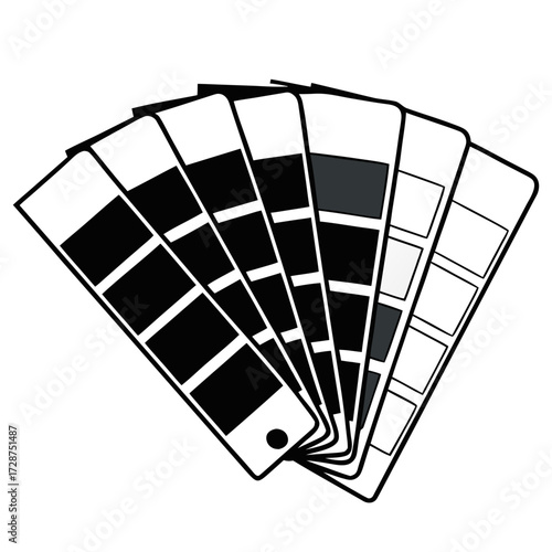 Color palette swatches in black and white arranged fanned out  