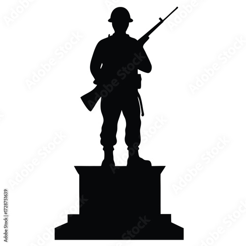 Soldier silhouette standing on a pedestal holding a rifle military statue