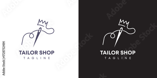 Tailor Shop Logo Design  Modern Sewing Needle Crown Mark